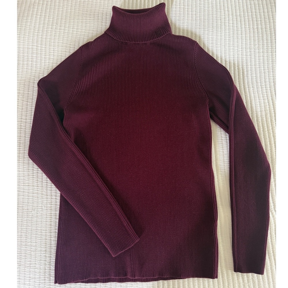 Vtg Lauren Ralph Lauren Sweater M Wine Ribbed Cotton Turtleneck Classic Preppy